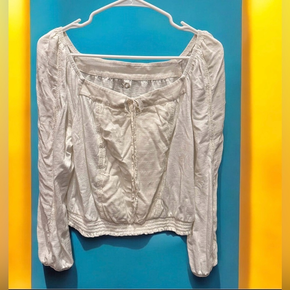 SO Cream Textured Fabric long sleeve blouse LARGE